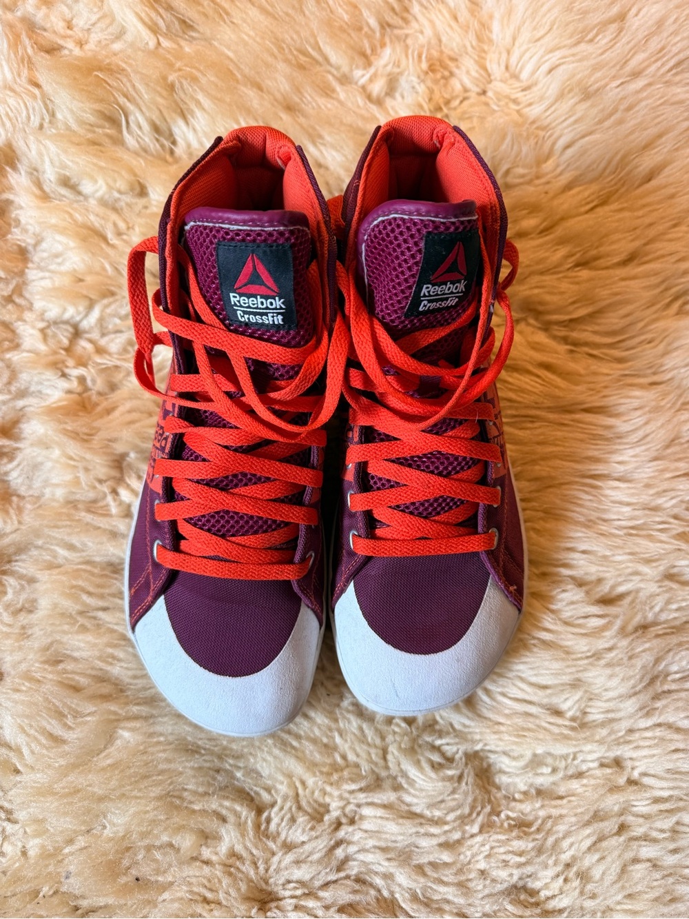 Reebok Burgundy and Bright Red High-Top Athletic Shoes